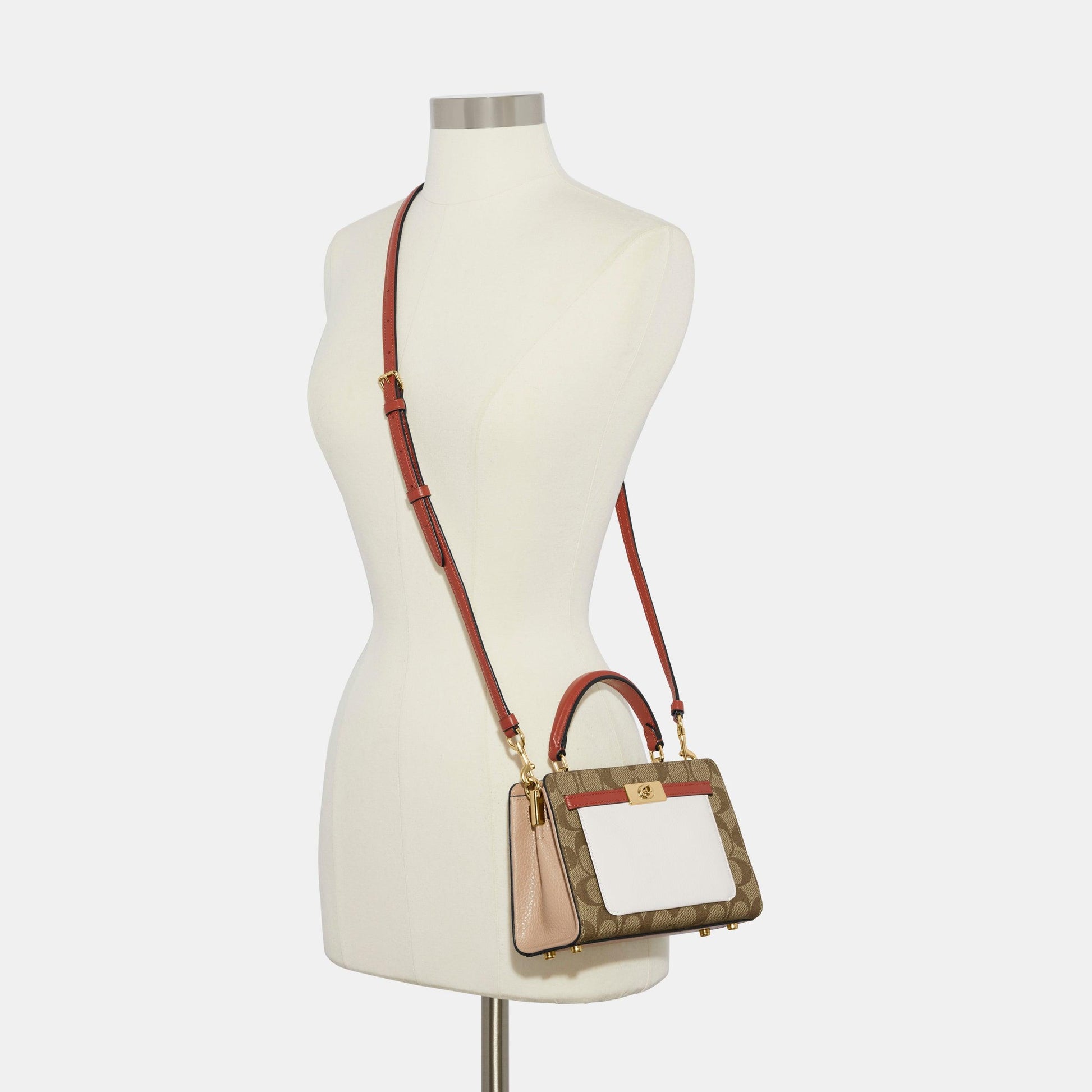 C8318-Mini Lane Top Handle In Colorblock Signature Canvas-IM/Khaki Chalk Multi