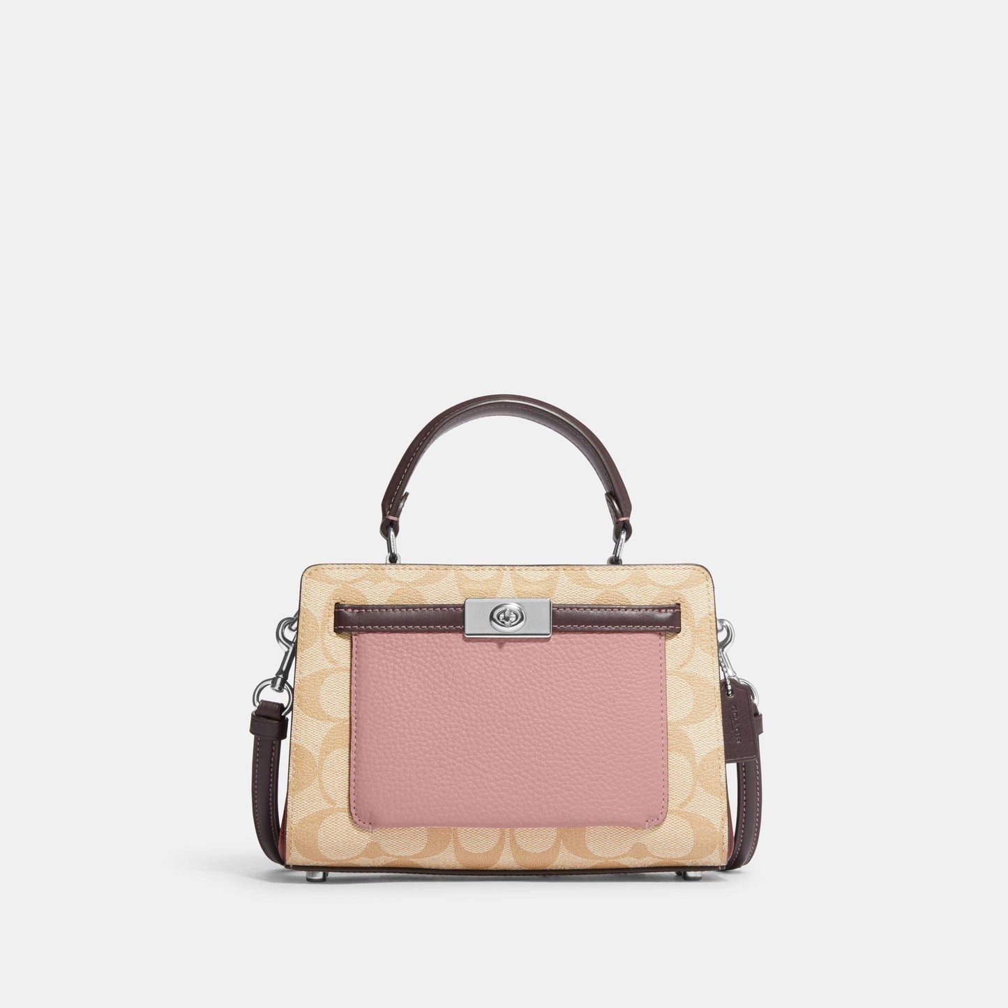 C8318-Mini Lane Top Handle In Colorblock Signature Canvas-SV/Lt Khaki/Lt Pink Multi
