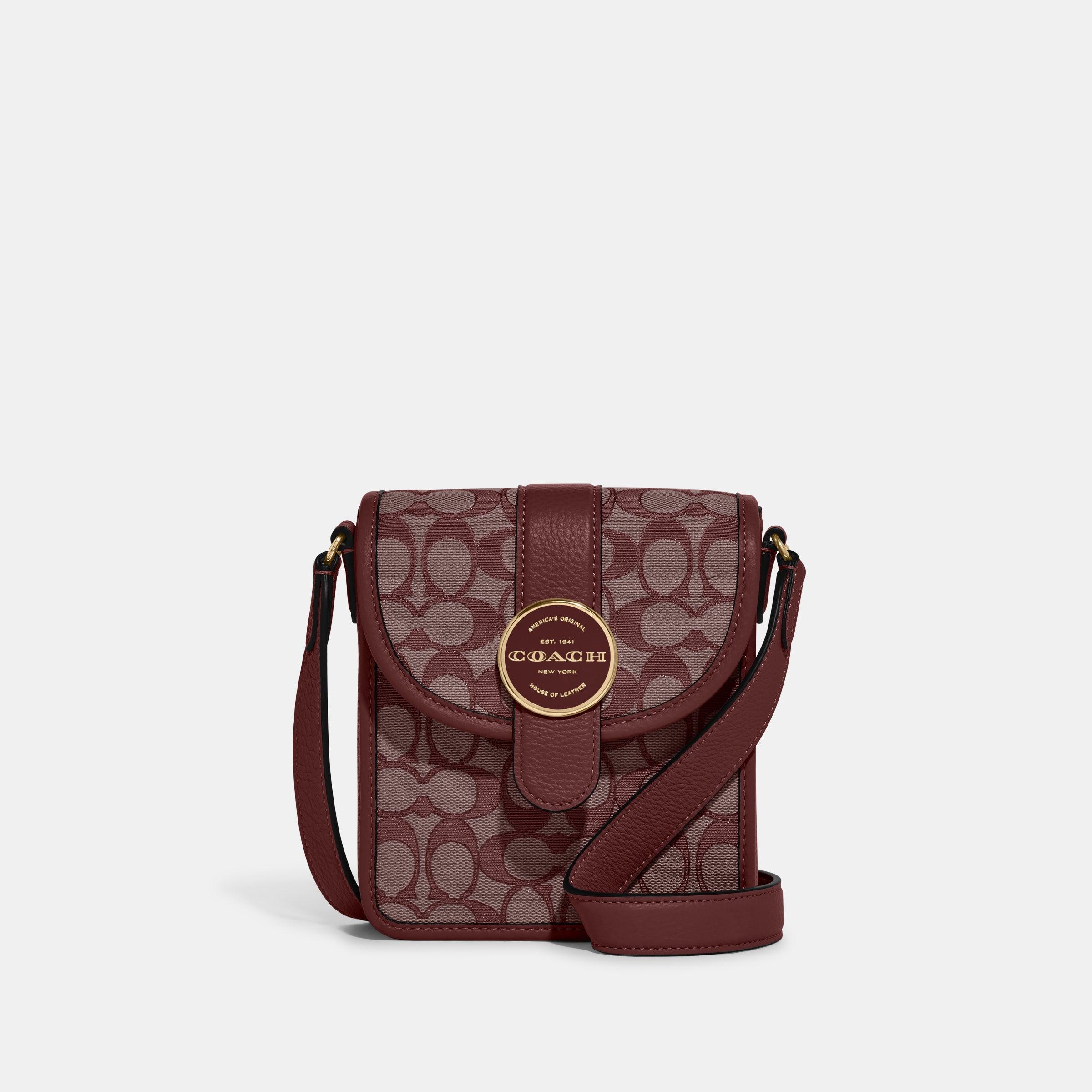 Coach NORTH SOUTH CROSSBODY in brown outlet and tan with signature coach C logo print