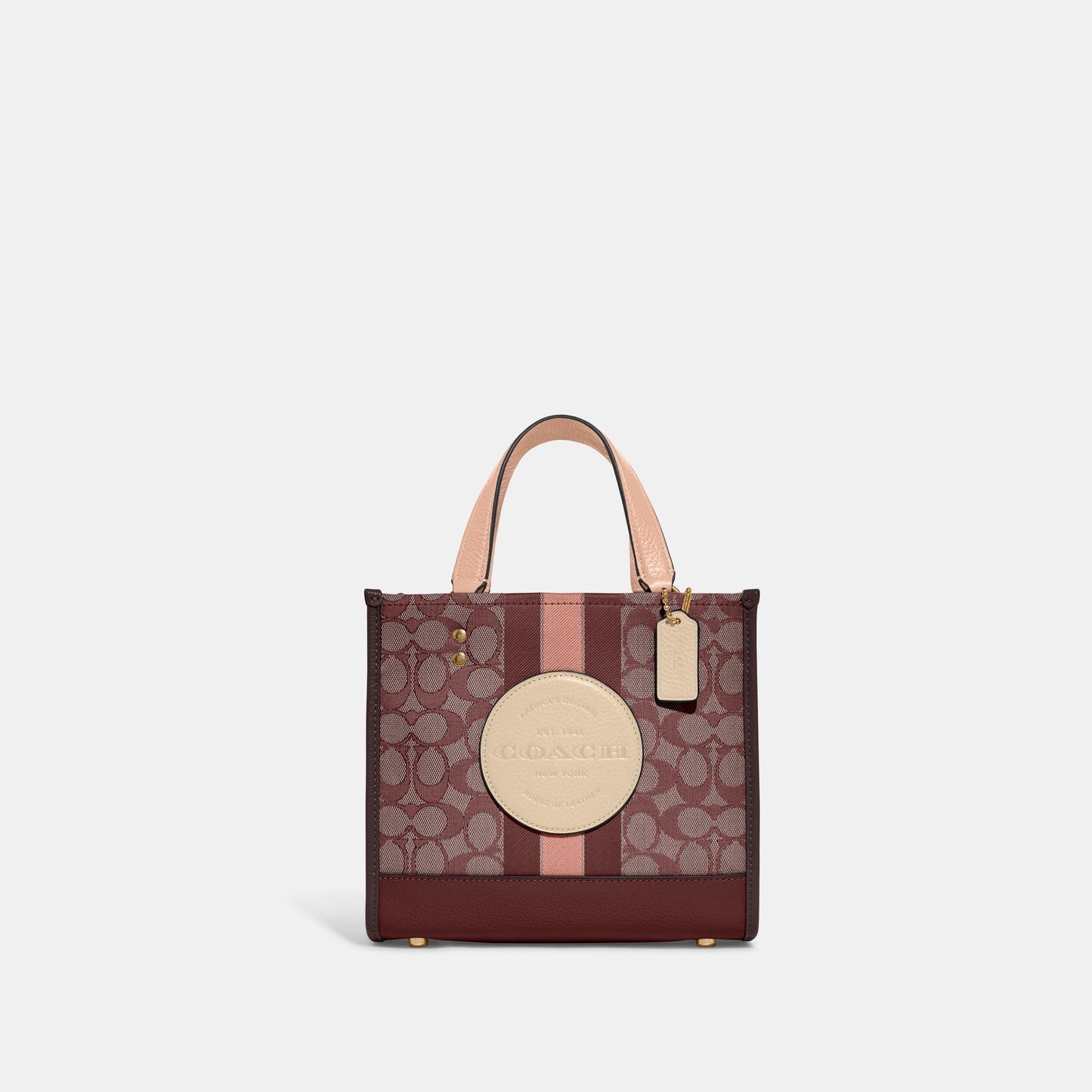 C8417-Dempsey Tote 22 In Signature Jacquard With Stripe And Coach Patch-IM/Wine Multi