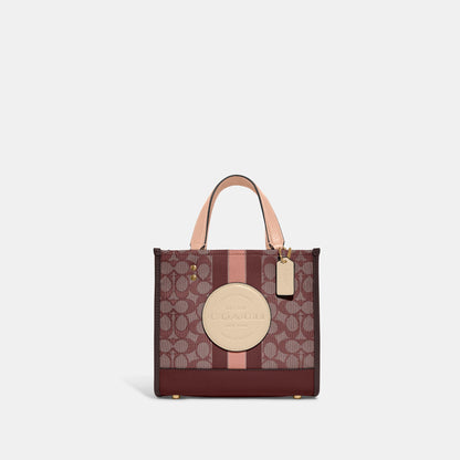 C8417-Dempsey Tote 22 In Signature Jacquard With Stripe And Coach Patch-IM/Wine Multi