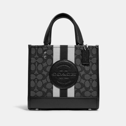 C8417-Dempsey Tote 22 In Signature Jacquard With Stripe And Coach Patch-SV/Black Smoke Black Multi