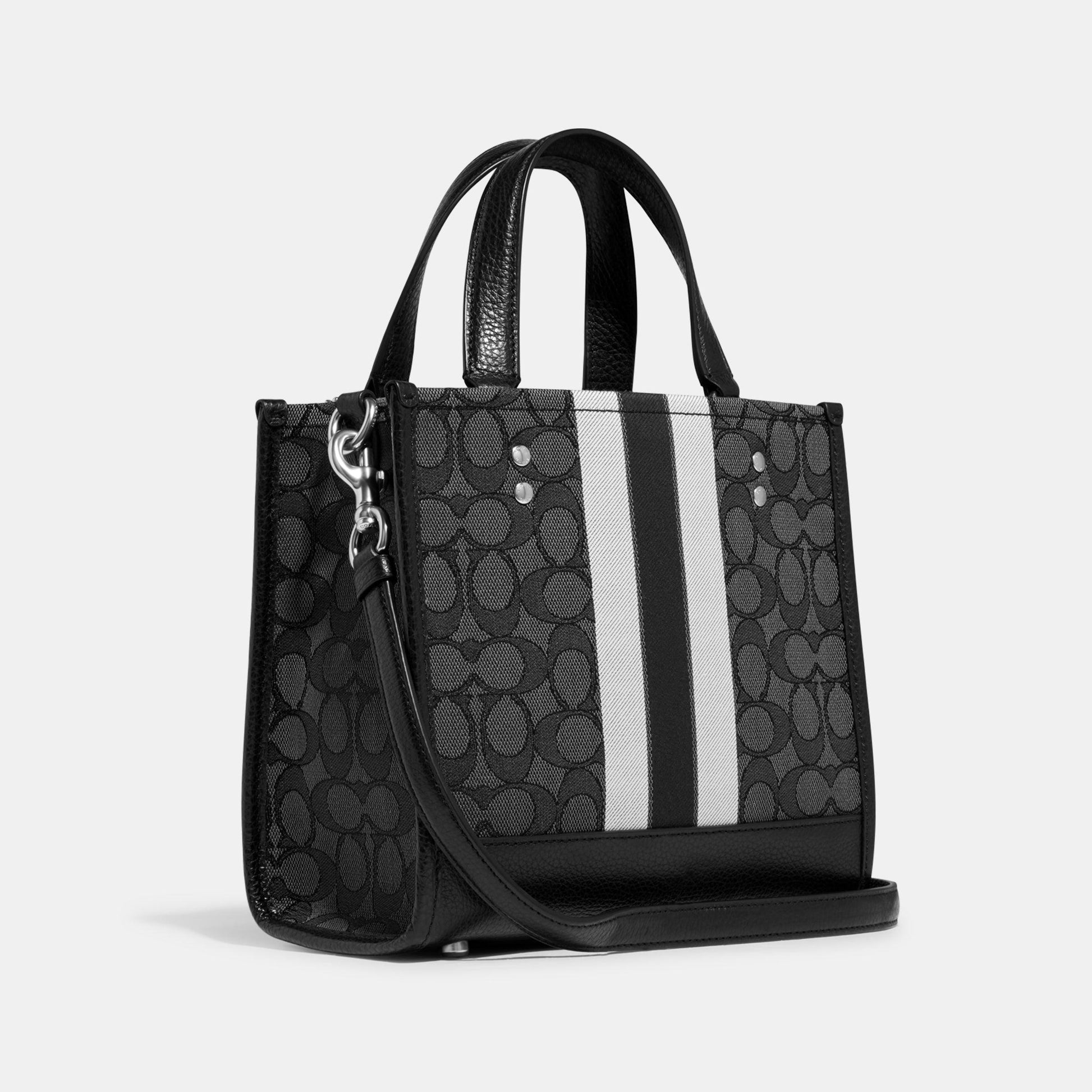 C8417-Dempsey Tote 22 In Signature Jacquard With Stripe And Coach Patch-SV/Black Smoke Black Multi