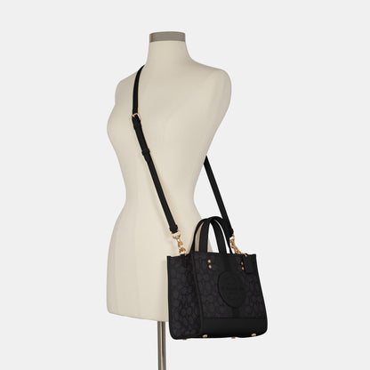 C8417-Dempsey Tote 22 In Signature Jacquard With Stripe And Coach Patch-SV/Black Smoke Black Multi