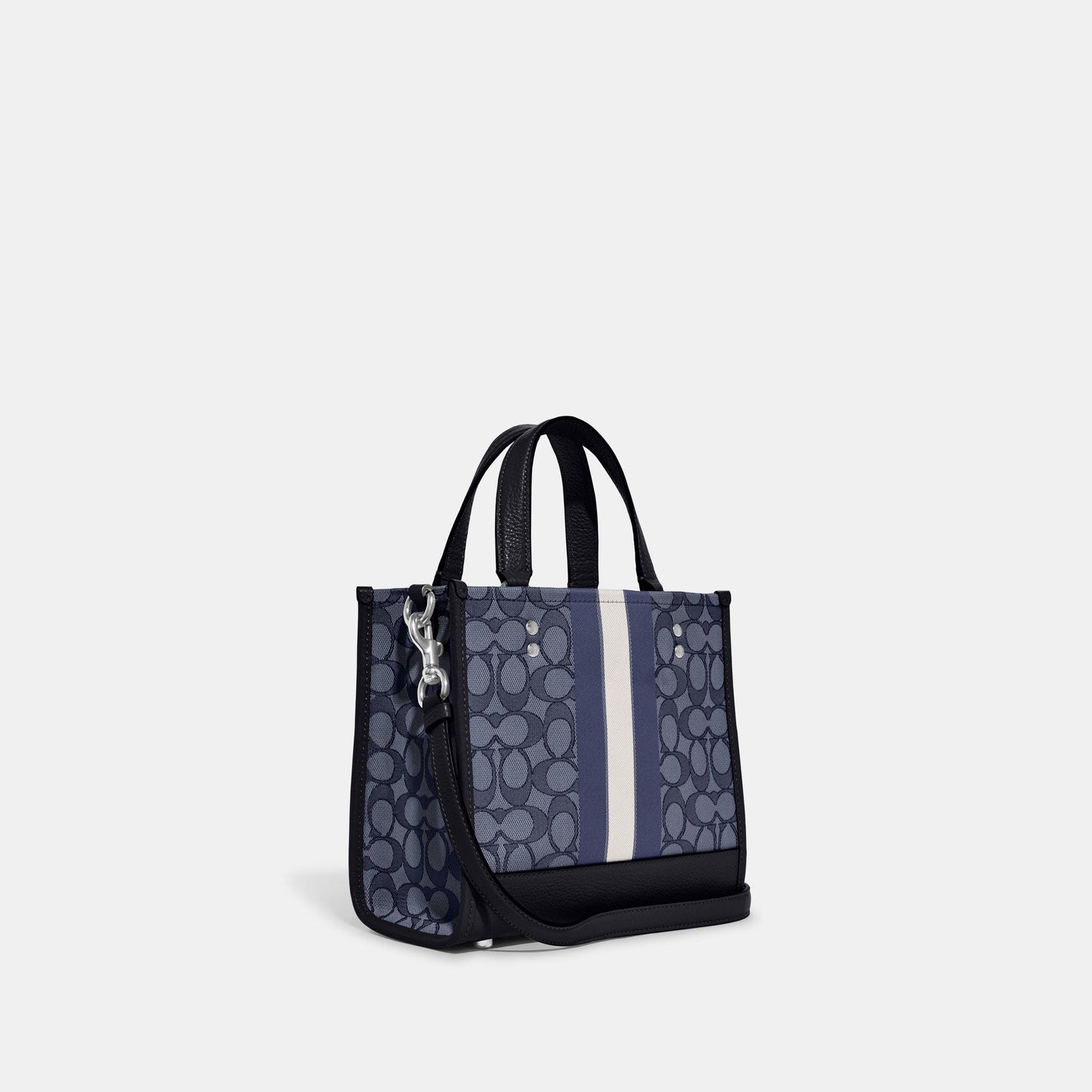 C8417-Dempsey Tote 22 In Signature Jacquard With Stripe And Coach Patch-SV/Denim/Midnight Navy Multi