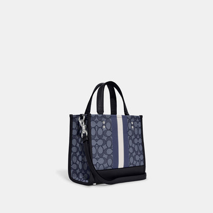 C8417-Dempsey Tote 22 In Signature Jacquard With Stripe And Coach Patch-SV/Denim/Midnight Navy Multi