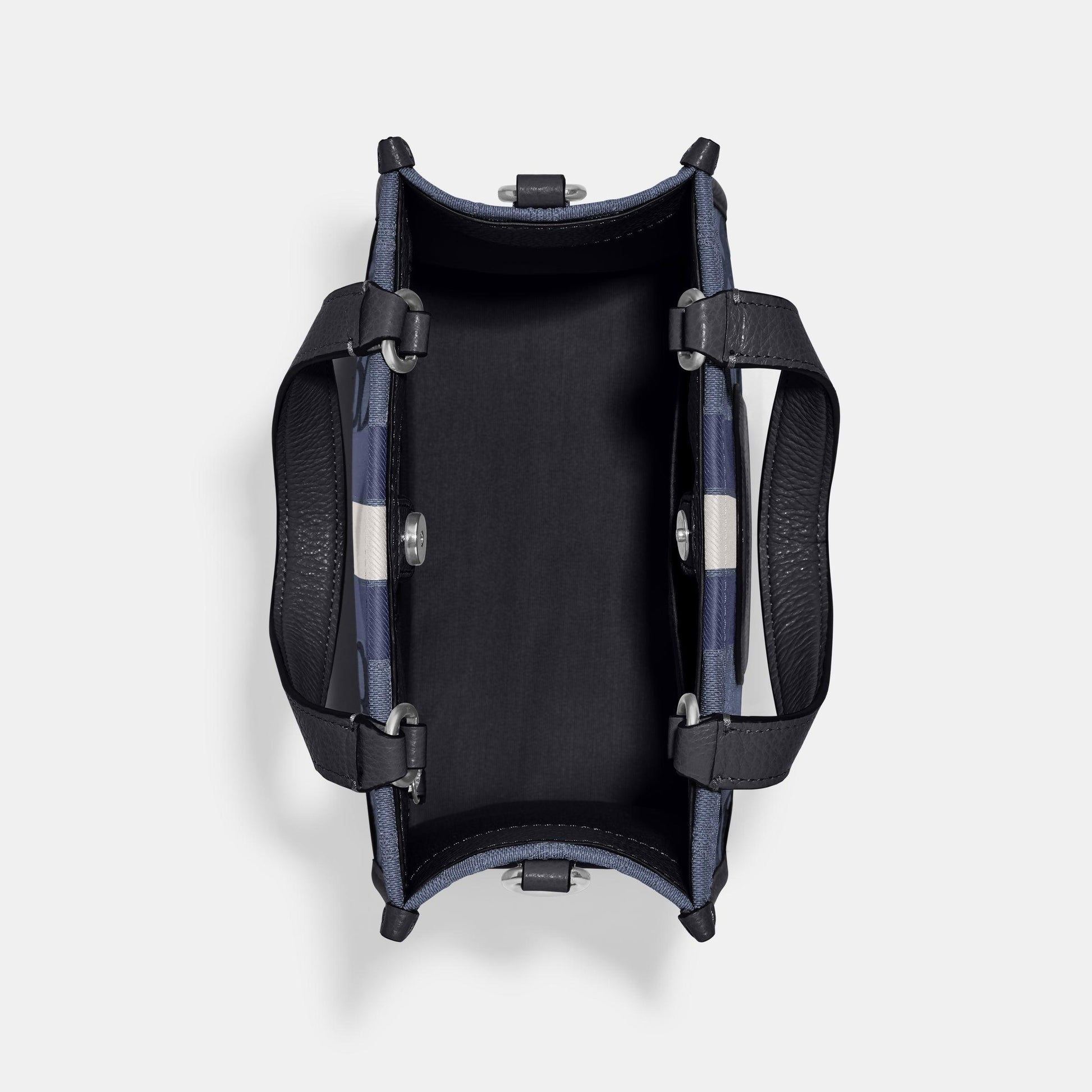 C8417-Dempsey Tote 22 In Signature Jacquard With Stripe And Coach Patch-SV/Denim/Midnight Navy Multi