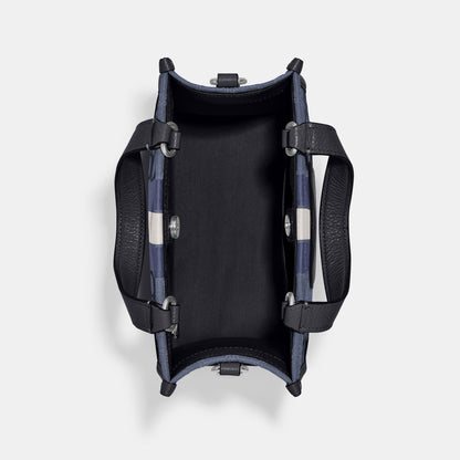 C8417-Dempsey Tote 22 In Signature Jacquard With Stripe And Coach Patch-SV/Denim/Midnight Navy Multi
