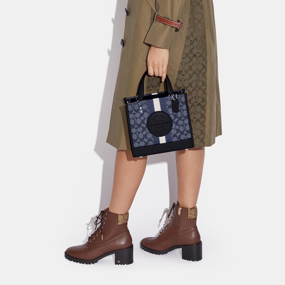 C8417-Dempsey Tote 22 In Signature Jacquard With Stripe And Coach Patch-SV/Denim/Midnight Navy Multi