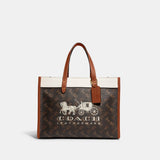 C8458-Field Tote 30 With Horse And Carriage Print And Carriage Badge-B4/Truffle Burnished Amber