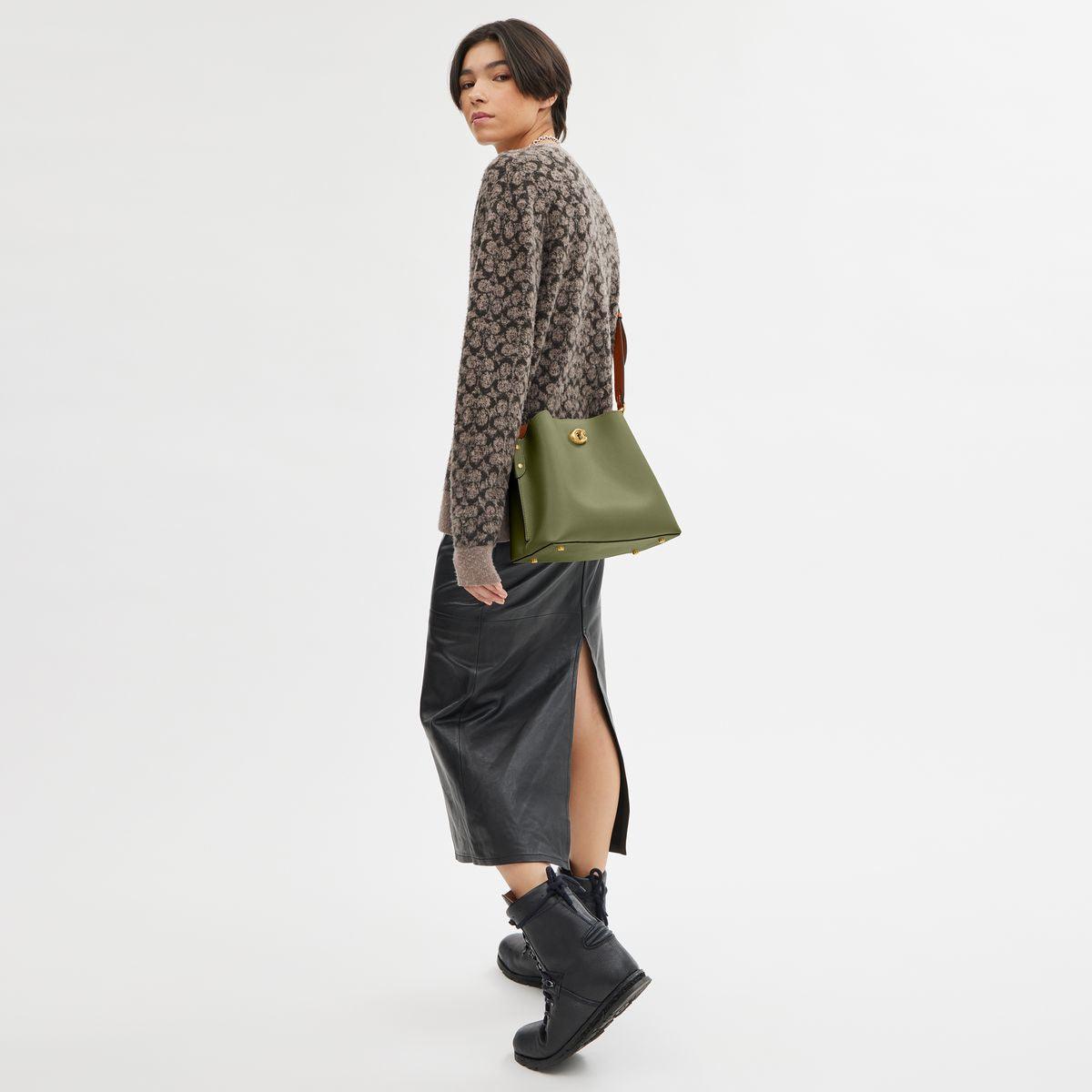 CA096-Willow Shoulder Bag In Colorblock With Signature Canvas Interior-B4/Moss Multi