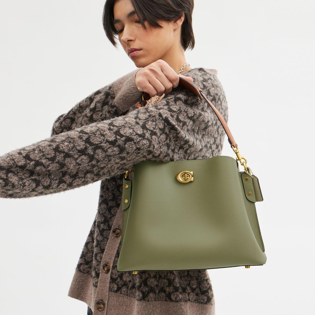 CA096-Willow Shoulder Bag In Colorblock With Signature Canvas Interior-B4/Moss Multi