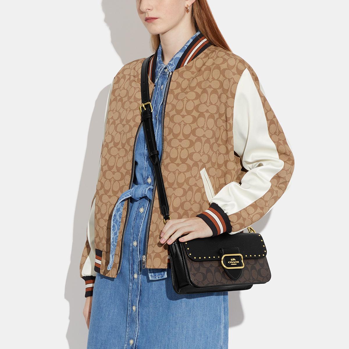Morgan Shoulder Bag In Colorblock Signature Canvas With Rivets-CE563-Im/Brown Black Multi