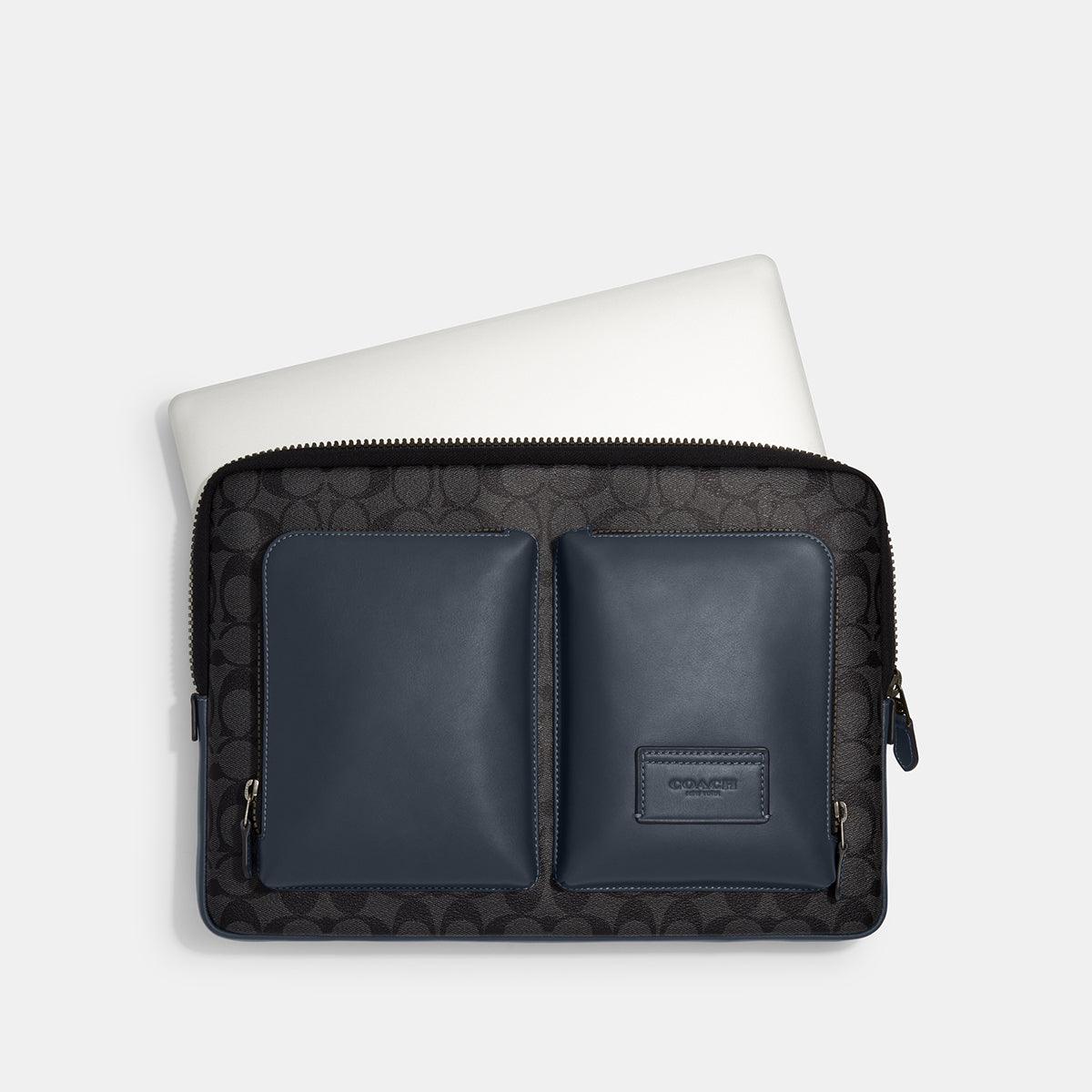 Utility Laptop Case In Colorblock Signature Canvas-CE701-Qb/Charcoal/Denim