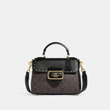 CF322-Top Handle Satchel In Colorblock Signature Canvas With Rivets-Im/Brown Black Multi