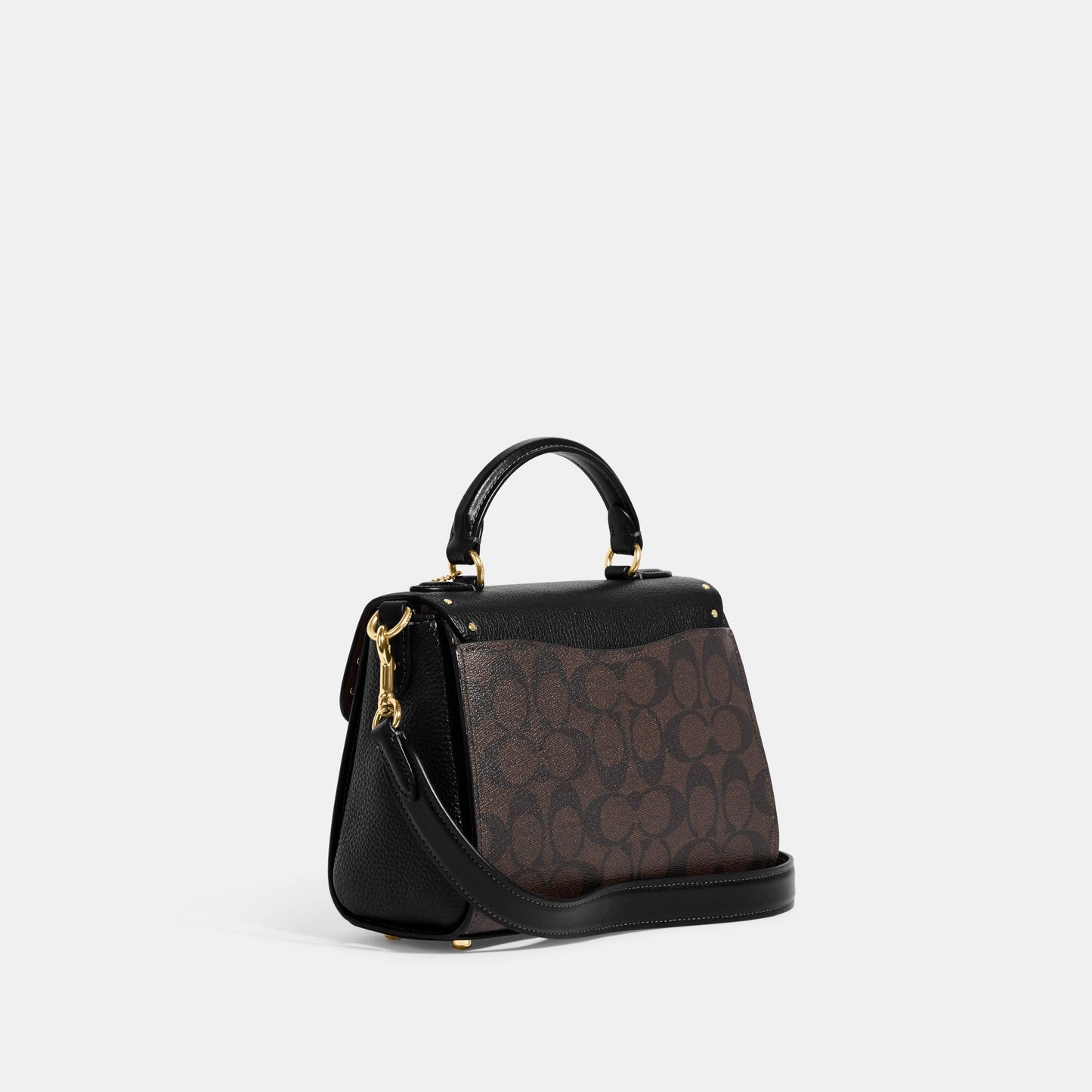 CF322-Top Handle Satchel In Colorblock Signature Canvas With Rivets-Im/Brown Black Multi
