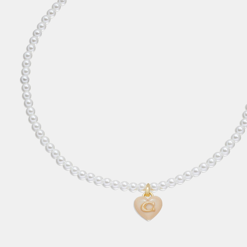 Signature Heart Pendant Pearl Choker Necklace