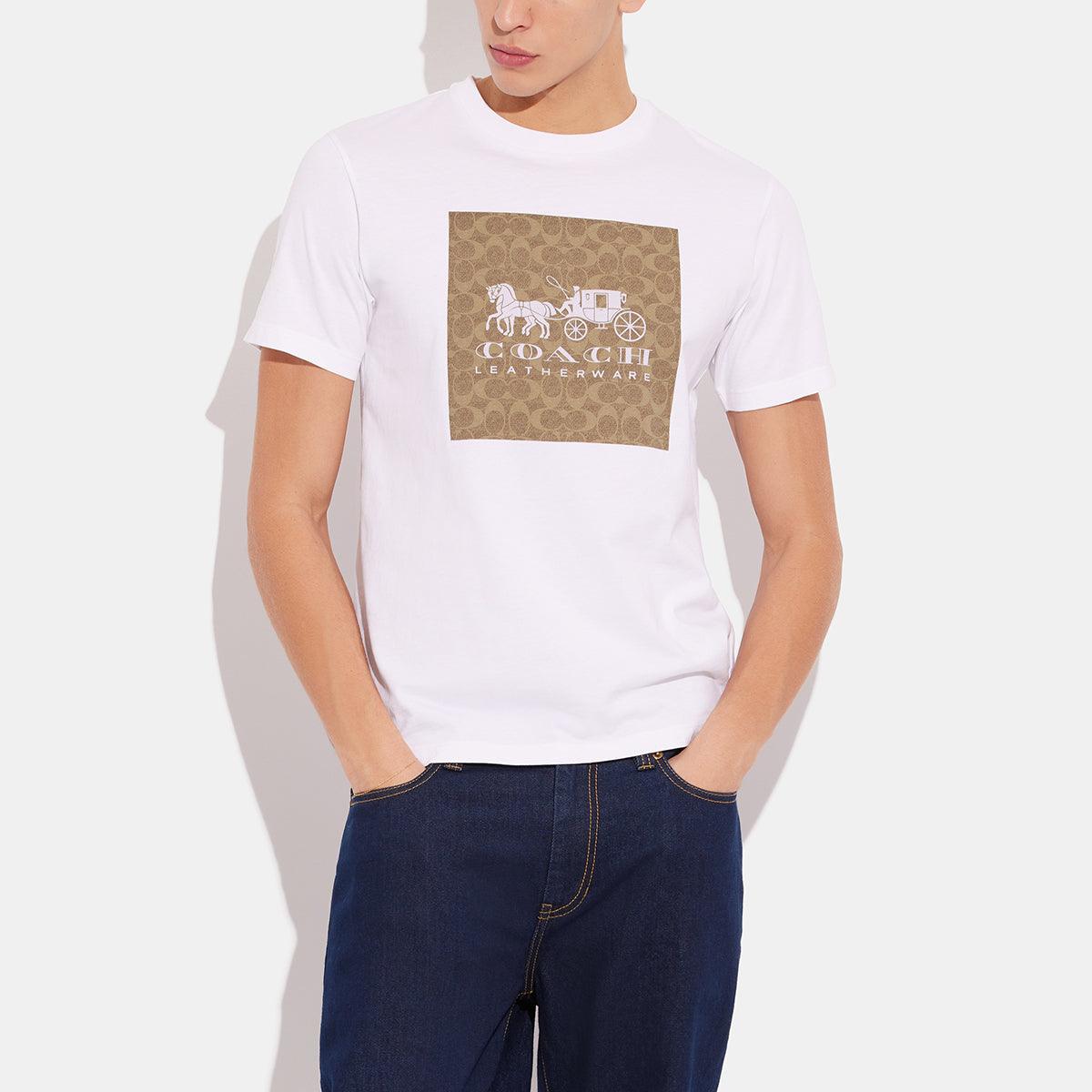 CG773-Signature Horse And Carriage T Shirt In Organic Cotton-White/Tan