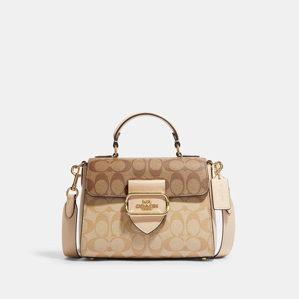 حقيبة "مورغان ساتشل Morgan Satchel" من القماش بنقشة ماركة كوتش المقسم بالألوان و مزودة بمقبض علوي
