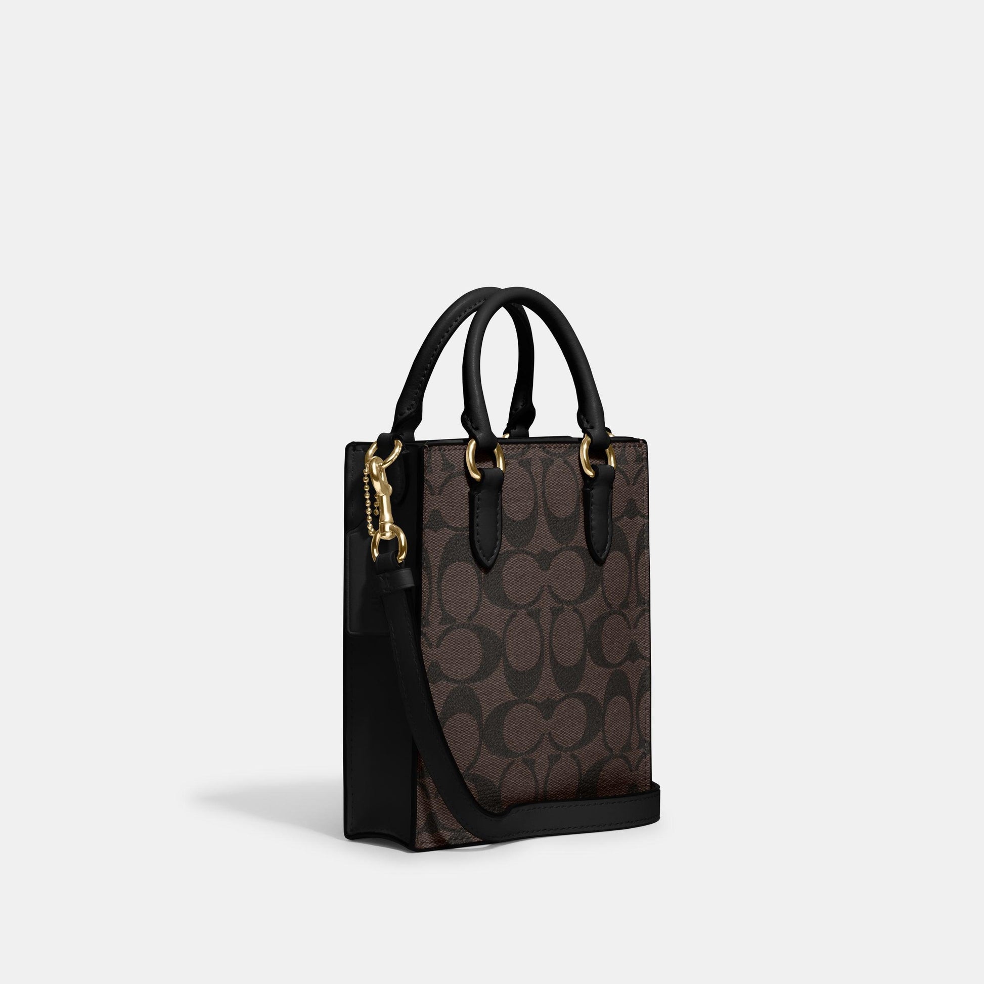 CJ494-North South Mini Tote In Signature Canvas-Im/Brown Black
