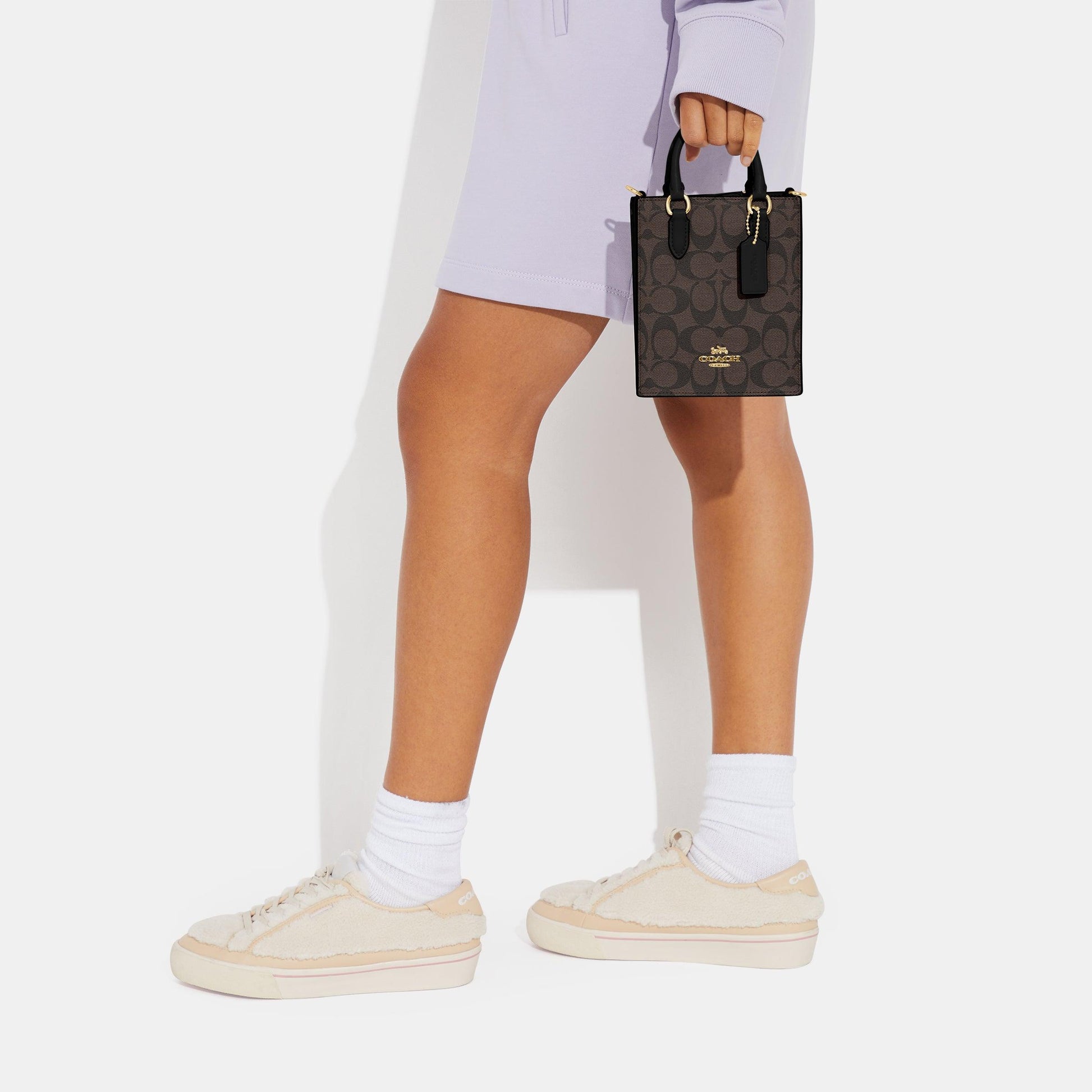 CJ494-North South Mini Tote In Signature Canvas-Im/Brown Black