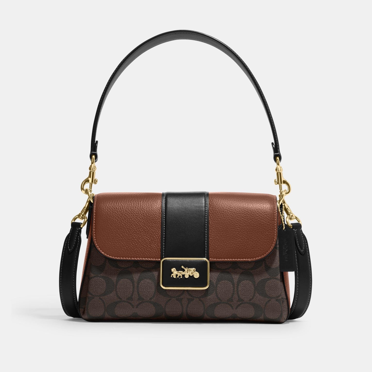 CJ633-Grace Shoulder Bag In Colorblock Signature Canvas-IM/Brown/Redwood Multi