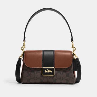 CJ633-Grace Shoulder Bag In Colorblock Signature Canvas-IM/Brown/Redwood Multi