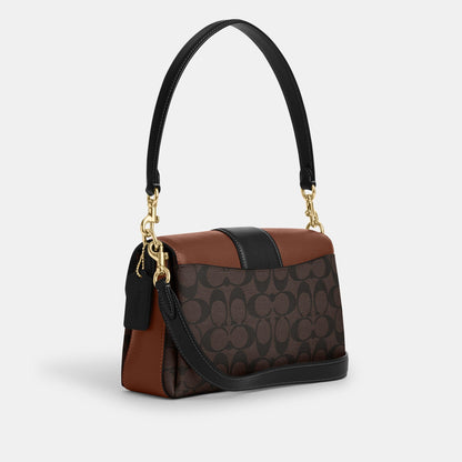 CJ633-Grace Shoulder Bag In Colorblock Signature Canvas-IM/Brown/Redwood Multi