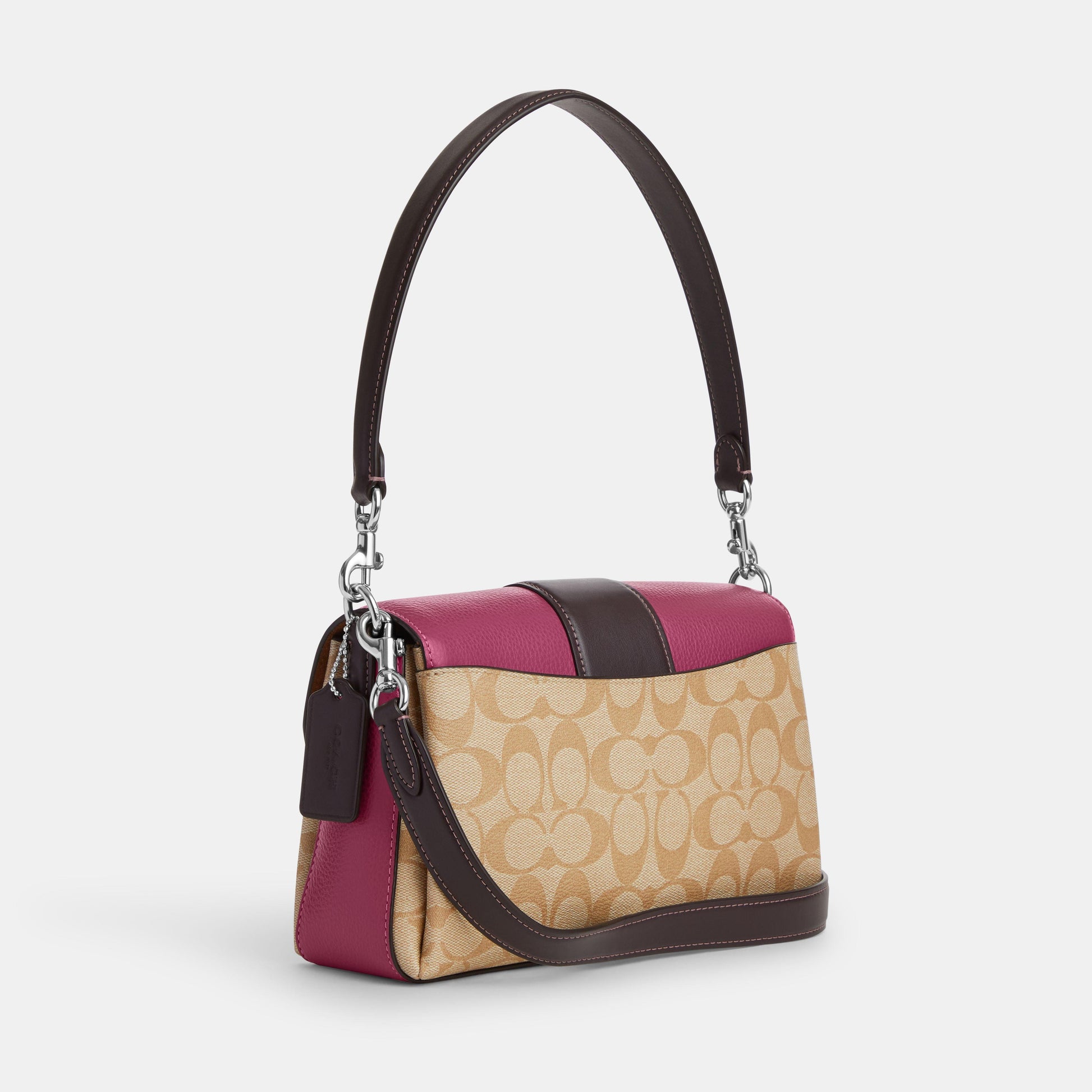 CJ633-Grace Shoulder Bag In Colorblock Signature Canvas-SV/Lt Khaki/Lt Raspberry Multi