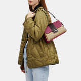 CJ633-Grace Shoulder Bag In Colorblock Signature Canvas-SV/Lt Khaki/Lt Raspberry Multi