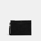 Pouch Wristlet In Crossgrain Leather With Signature Canvas Interior