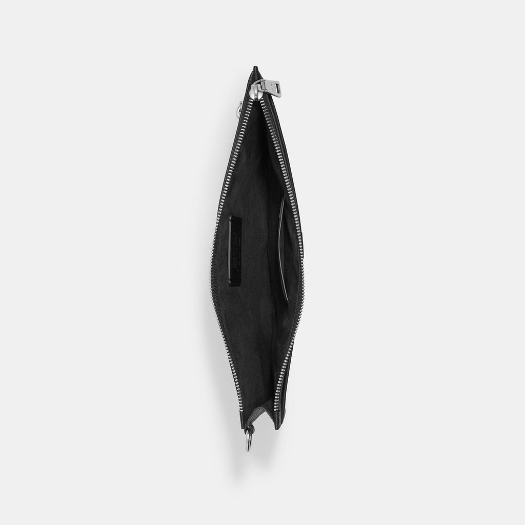 CJ798-Pouch Wristlet In Crossgrain Leather With Signature Canvas Interior-Black