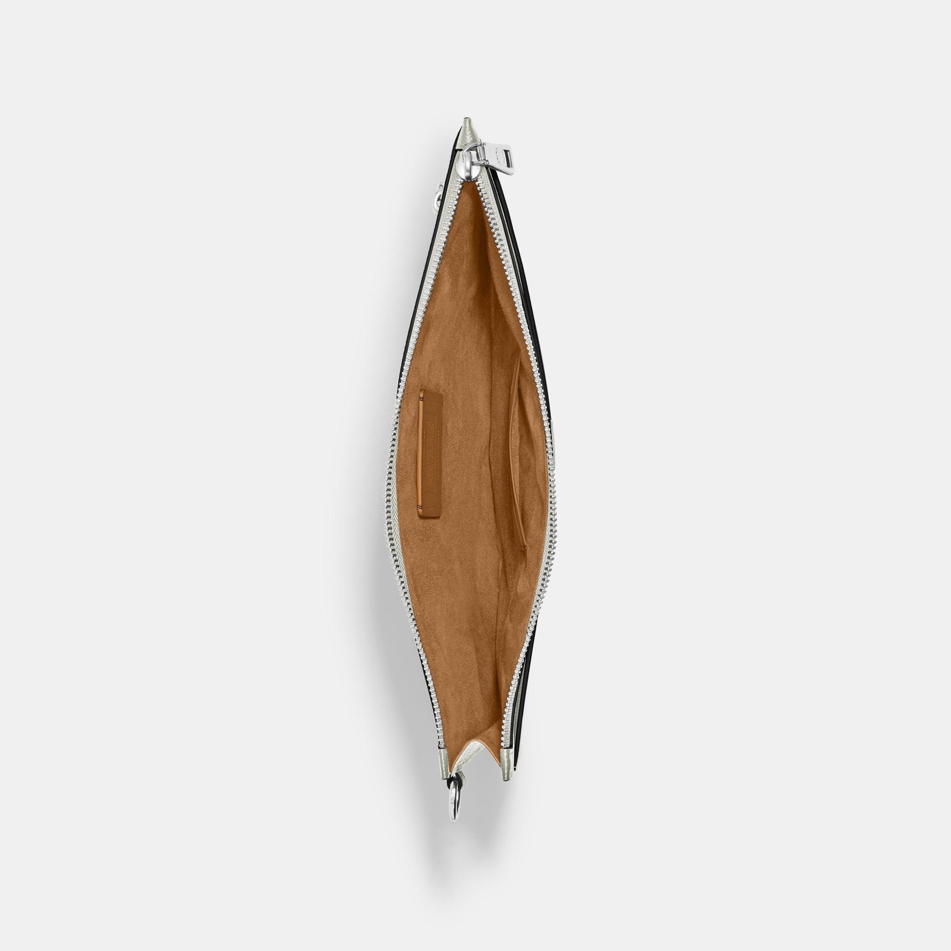 CJ798-Pouch Wristlet In Crossgrain Leather With Signature Canvas Interior-Chalk