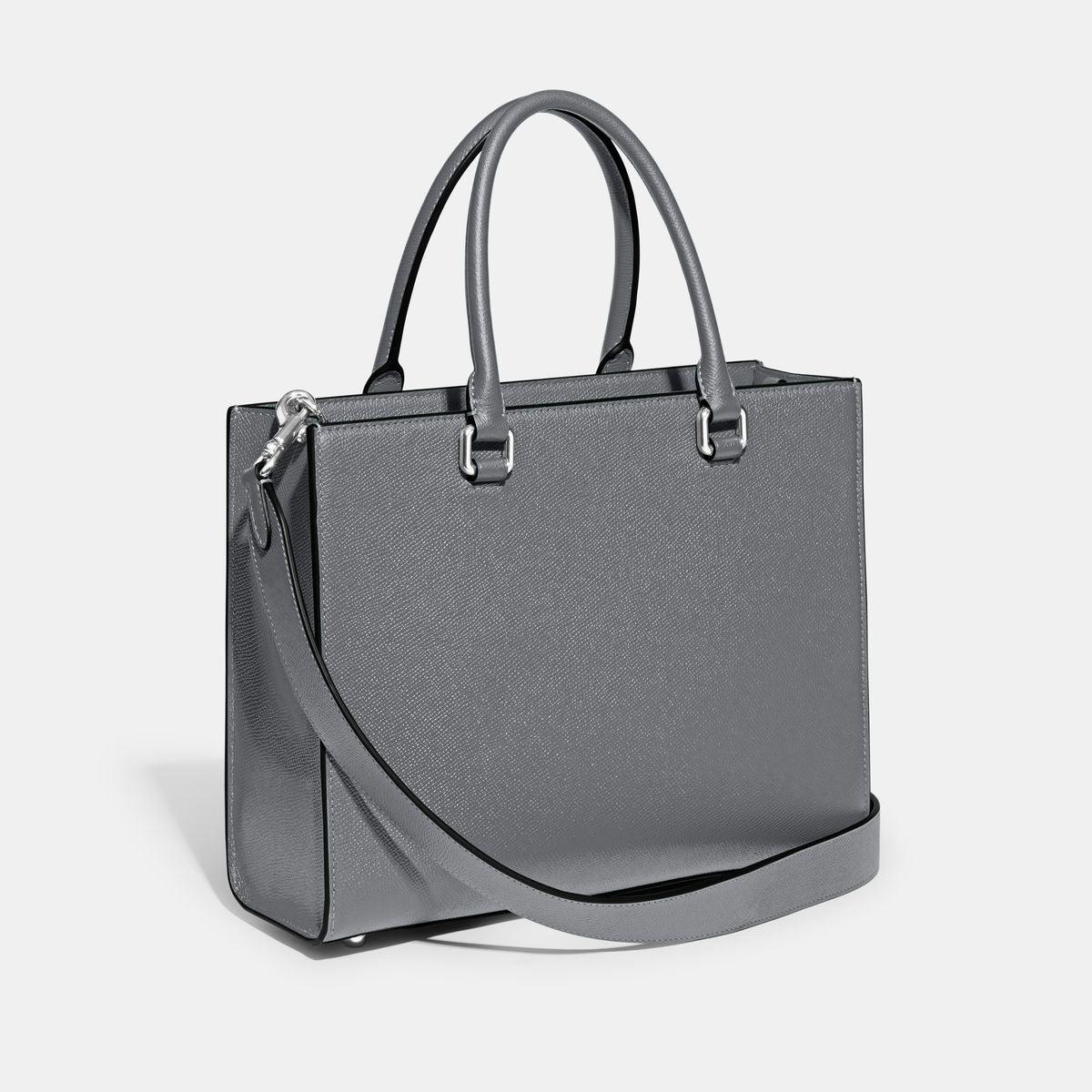 CJ845-Tote With Signature Canvas Interior-Grey Blue