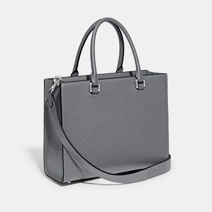 CJ845-Tote With Signature Canvas Interior-Grey Blue