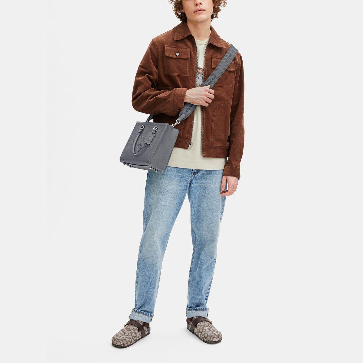 CJ845-Tote With Signature Canvas Interior-Grey Blue