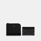CJ882-3-In-1 L-Zip Wallet With Signature Canvas-BLACK/CHARCOAL
