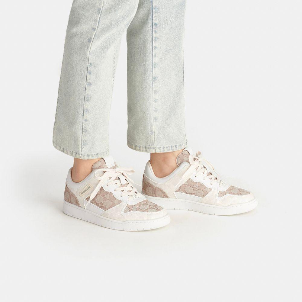 CK571-C201 Low Top Sneaker In Signature Jacquard-Chalk/Stone