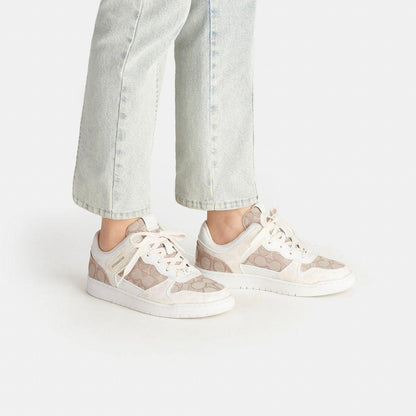 CK571-C201 Low Top Sneaker In Signature Jacquard-Chalk/Stone