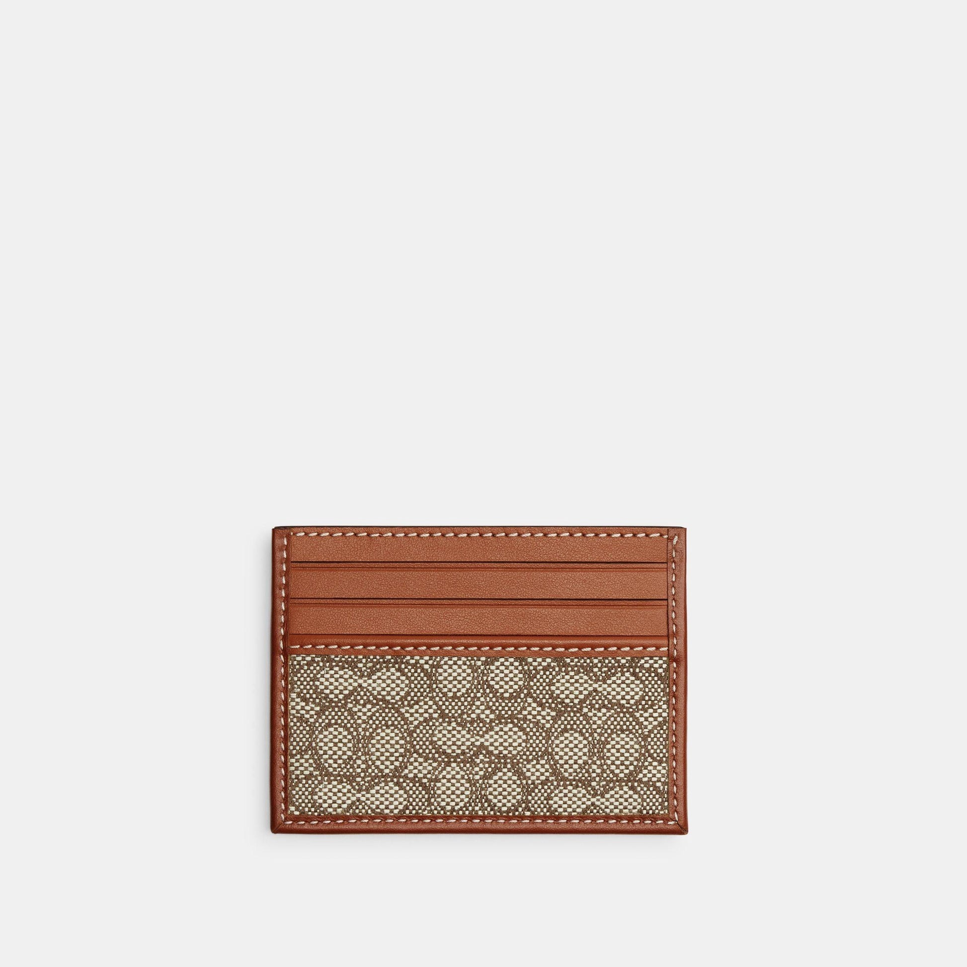 CM381-Card Case In Micro Signature Jacquard-Cocoa/Burnished Amber
