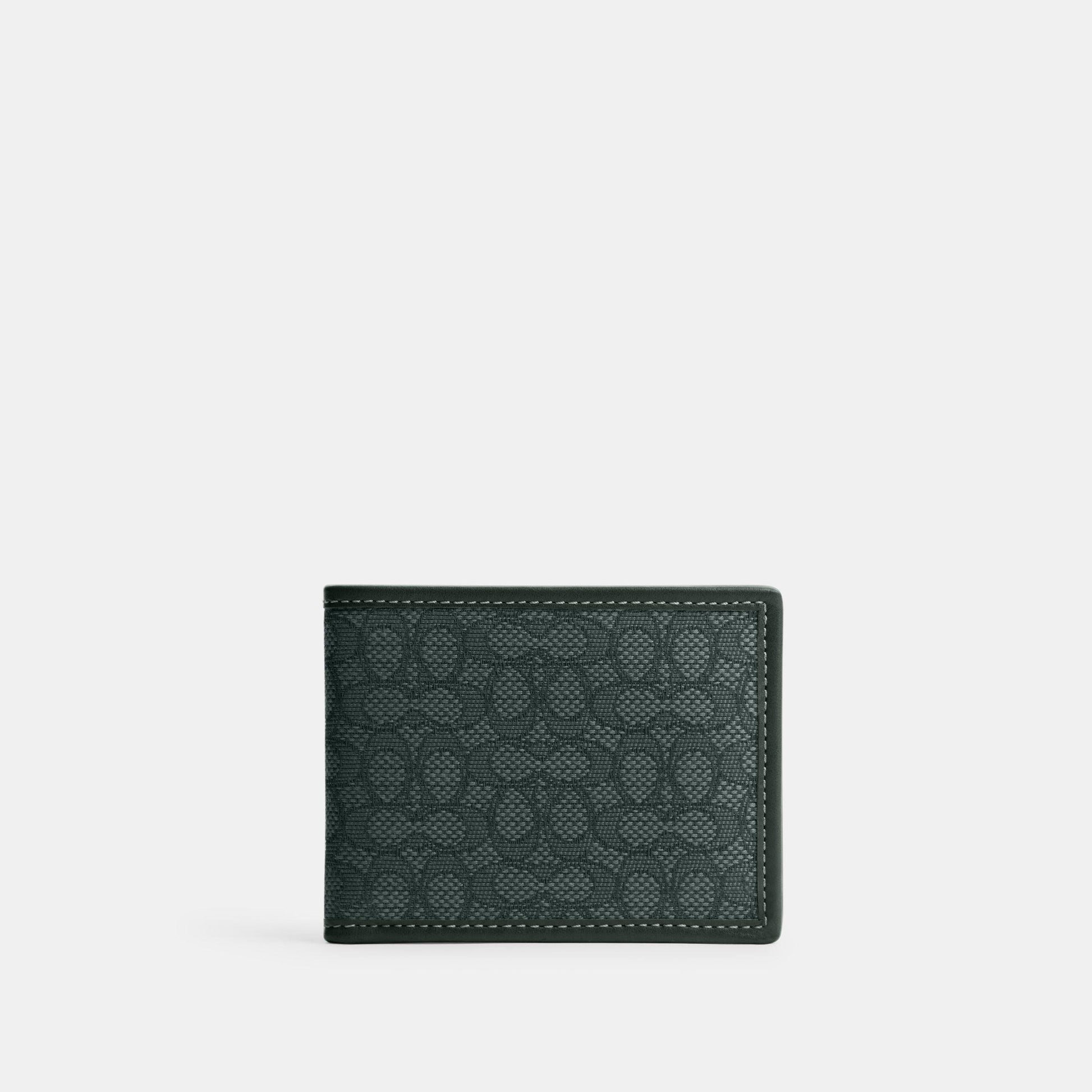 CM400-Slim Billfold Wallet In Micro Signature Jacquard-Amazon Green