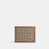 CM400-Slim Billfold Wallet In Micro Signature Jacquard-Cocoa/Burnished Amber