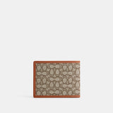 CM400-Slim Billfold Wallet In Micro Signature Jacquard-Cocoa/Burnished Amber