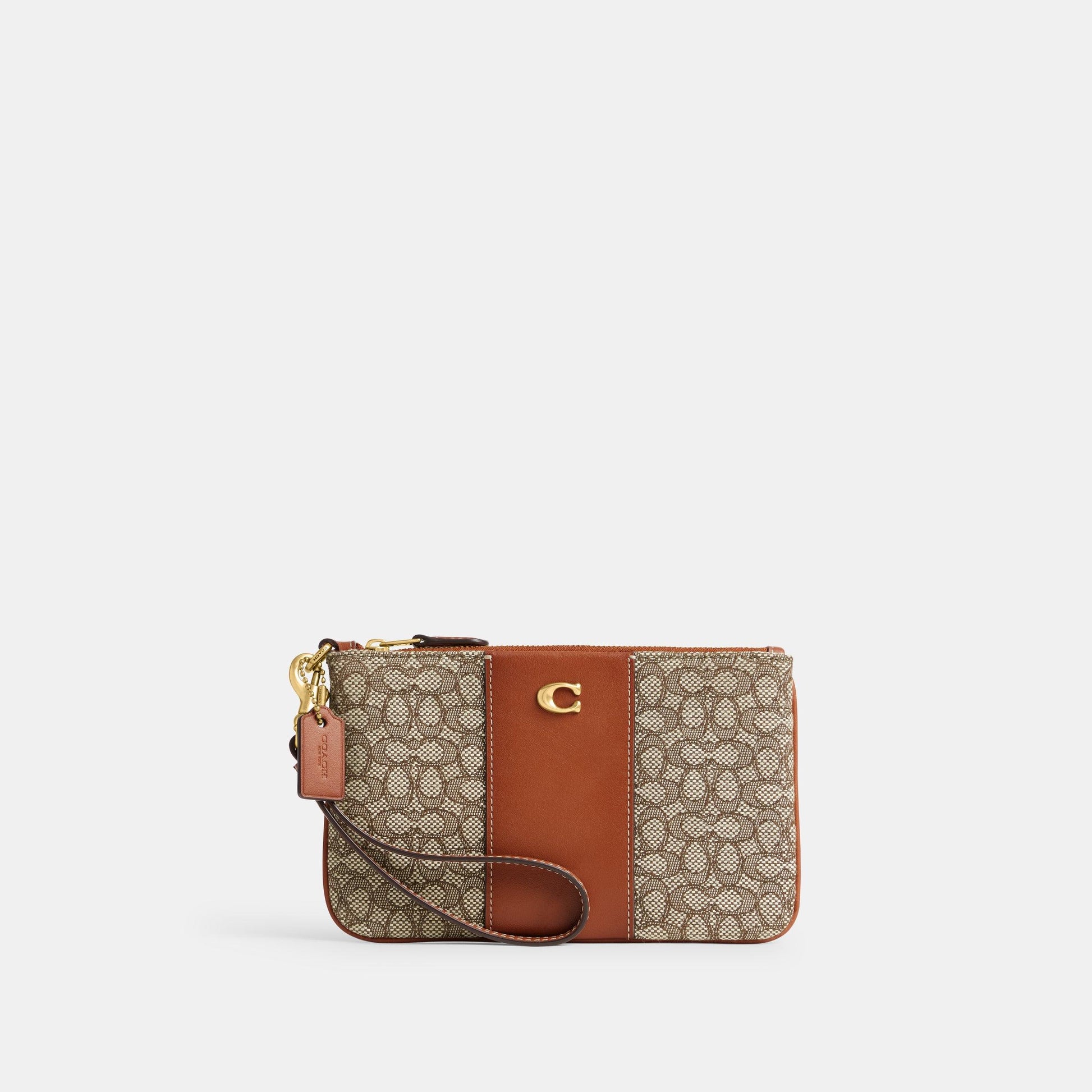 CM512-Small Wristlet In Micro Signature Jacquard-B4/Cocoa Burnished Amb