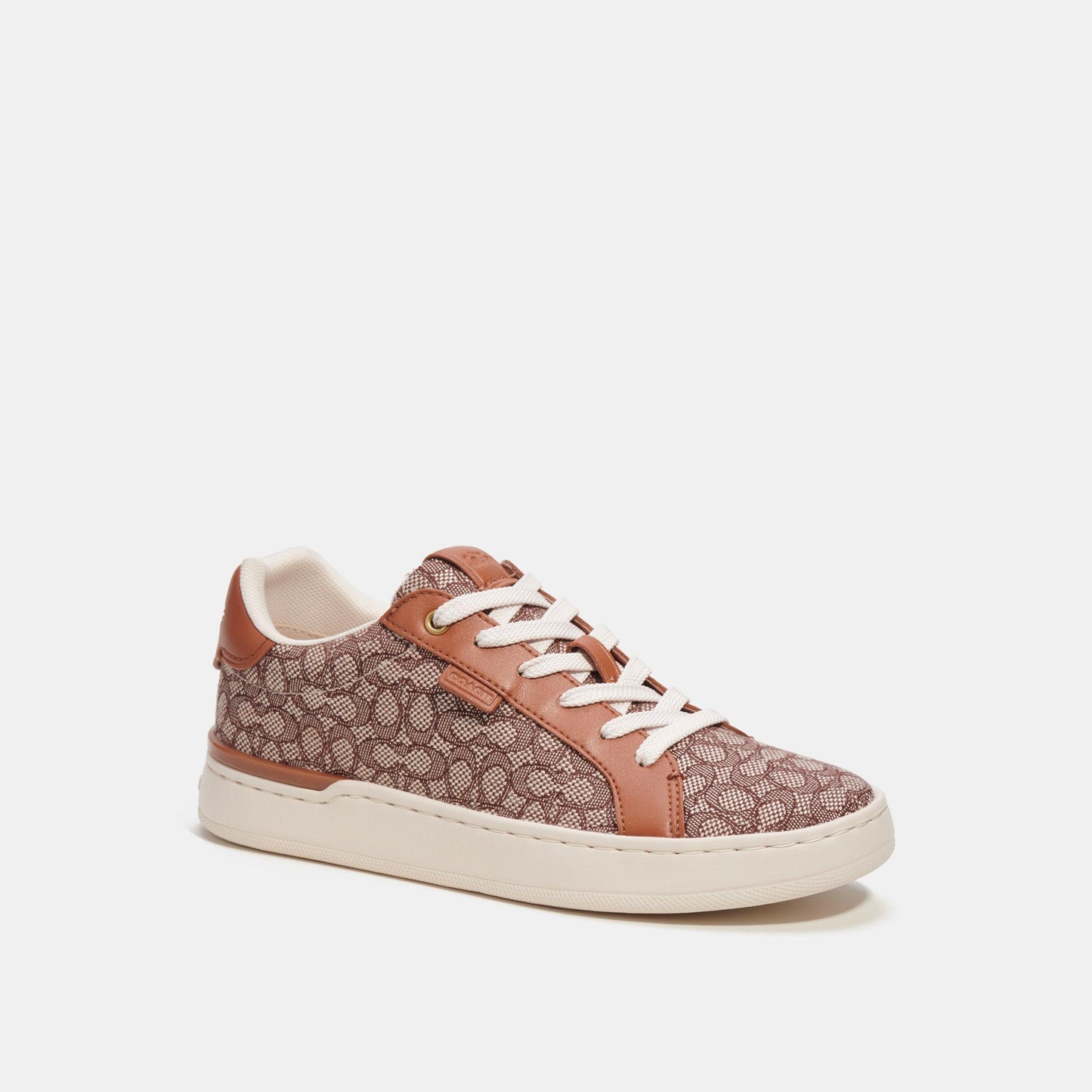 CN171-Lowline Low Top Sneaker In Micro Signature Jacquard-Cocoa/Burnished Amber