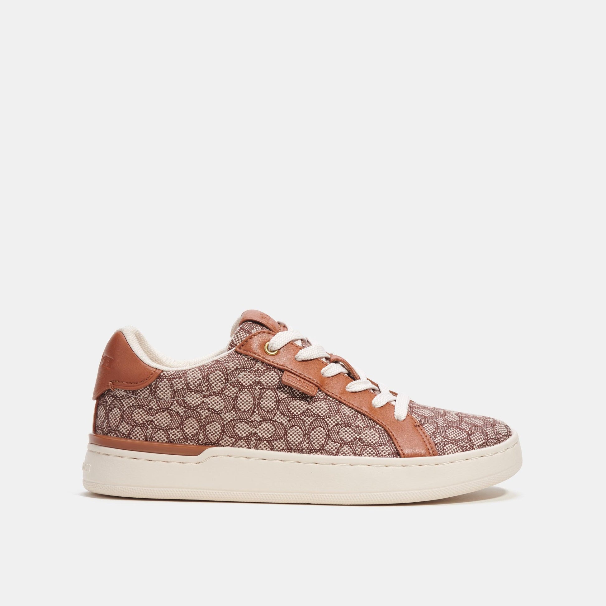 CN171-Lowline Low Top Sneaker In Micro Signature Jacquard-Cocoa/Burnished Amber
