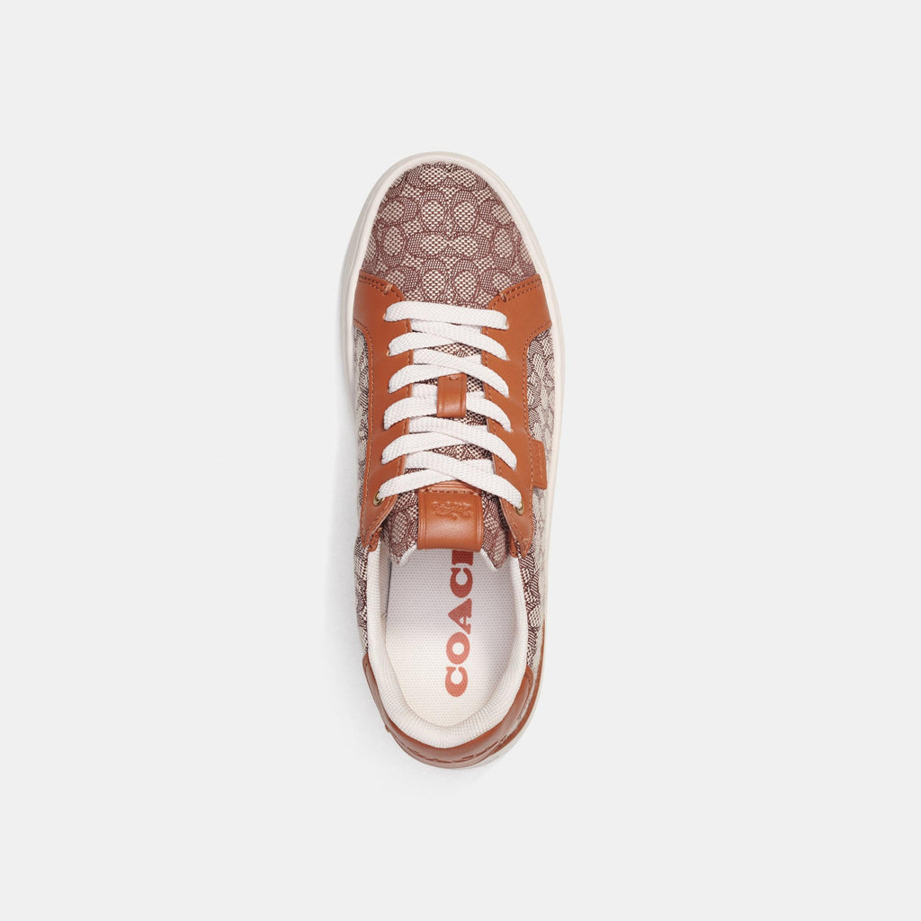 CN171-Lowline Low Top Sneaker In Micro Signature Jacquard-Cocoa/Burnished Amber