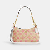 Teri Shoulder Bag In Signature Canvas With Heart Print-CP190-Im/Light Khaki Chalk Multi