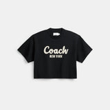 Cursive Signature Cropped T-Shirt-CP778-Black